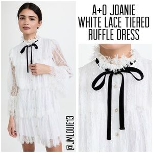 Alice + Olivia Joanie White Lace Tiered Ruffle Dress